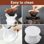 Segarty Camping Coffee Dripper Set, Collapsible White Silicone Coffee Maker with 200PCS Disposable Coffee Filter Cone Paper, Single Serve Dripping Brewer for Travel Backpacking
