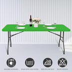 6 Pack Fitted Tablecloth for 8 Foot Rectangle Tables, Green Elastic Outdoor Picnic Table Cover, Washable Stretch Folding Table Cloths 8 ft for Camping Party Patio Kitchen Banquet, 30" W x 96" L