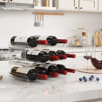 Lifewit Stackable Water Bottle Organizer for Cabinet, Plastic Bottle Holder Fits Bottles & Tumblers up to 3.8" Diameter, Pantry, Countertop & Fridge, 3 Tier Holds 12 Bottles, 2 Pack