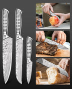 4PCS Kitchen Knife Set,High-Carbon Stainless Steel Chef Knife Set, Portable Knife Roll Bag, Portable Knives for Outdoor Camping and Travel