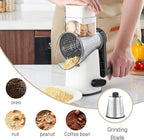 Rotary Cheese Graters with 4 Blades, Hand Crank Cheese Grater with Waffle Slicer, Red, Black and White Cheese Shredder with Suction Base, Easier for Shredding & Grating (White, 4 Graters)