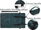 Denifiter Professional Chef's Knife Bag with Anti Cutting Fabric Inside, Heavy Duty 16oz Waxed Canvas Knife Roll, 11 Slots & Durable Handle Adjustable Shoulder Strap (Dark Green)