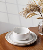 TheTerra Ceramic Dinnerware Sets for 4, 12 Pieces Handmade Reactive Glaze Plates and Bowls Set, Scratch Resistant Dish Set, Oven & Microwave & Dishwasher Safe, Star White