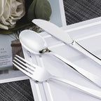 N9R 200PCS Silver Plastic Silverware Disposable Silver Plastic Silverware Cutlery Set, 100 Forks, 50 Spoons, 50 Knives for Party, Birthday, Wedding