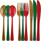 300 Pieces Christmas Plastic Silverware Heavy Duty Plastic Cutlery Set Heavyweight Disposable Flatware Includes Christmas Spoons Forks Knifes for Christmas New Year Party