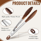 Baderke 2 Pcs Walnut Wooden Kitchen Tongs for Cooking Wooden Utensil Set Salad Tongs with Wood Tips for Serving Salad Flipping Burgers Grilling and Much More, Set of 2, 11.4 inch and 14.6 inch