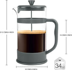 Utopia Kitchen French Press Espresso and Tea Maker with Triple Filters, Stainless Steel Plunger and Heat Resistant Borosilicate Glass (Grey, 34-oz (Pack of 1))