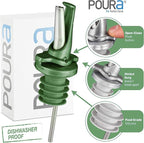 Olive Oil Spout for Olive Oil Dispenser - UK Patented Oil Pourer - Mid Flow Shut Off for Accurate Measurement - One Handed Open & Close Cap Keeps Oil Fresh and Prevents Oxidization - Green 6 Pack