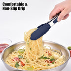 Doosu Kitchen Tongs for Cooking - 600°F Heat Resistant Food Tong with Non-Scratch Silicone Tips, Heavy Duty Stainless Steel Locking Tong for BBQ, Grilling Steak, Serving Salad Pasta (7in, Navy Blue)