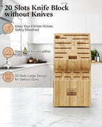 Cooks Standard Bamboo Knife Storage Block without Knives, 20 Slot Universal Knife Holder Countertop Butcher Block Knife Stand for Easy Kitchen Storage