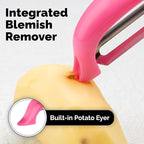 Zulay Kitchen Premium Vegetable Peeler for Kitchen - Swivel Peeler with Razor Sharp Stainless Steel Blades & Strong Ergonomic Handle - Dishwasher Safe, Easy To Use with Blemish Remover - Pink