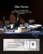 famiware Star 8.25" Pasta Bowls, Large Dinner Bowls Set of 4, Salad Bowl Plates, Shallow Bowls for Eating, Nebulas Blue