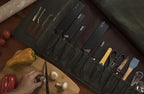 Asaya Waxed Canvas Knife Roll - 15 Knife Slots, Card Holder and Large Zippered Pocket - Genuine Leather, Cloth and Brass Buckles - for Chefs and Culinary Students - Knives Not Included