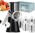 Ourokhome Rotary Cheese Grater Hand Crank, Kitchen Shredder Speed Mandolin Slicer Ice Shaver with Handle and Drum Blades for Cheese, Vegetable, Nuts, Chocolate, Potato, Carrot, 5 Blades, Black