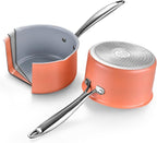 2 qt Nonstick Sauce Pan with Lid, Ceramic Saucepan Small Cooking Pot Non Toxic, PTFE & PFOA Free - Oven Safe & Compatible with All Stovetops (Gas, Electric & Induction)-Perracotta