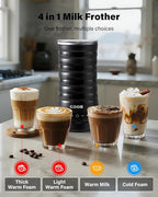 GDOR Milk Frother and Steamer, 4 in 1 Milk Steamer, 10oz Large Capacity, Cold Foam Maker, Hot Chocolate Maker, Frother for Coffee, Latte, Macchiato, Cappuccino, Black