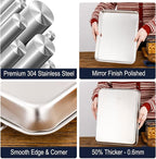 Extra Small Baking Sheet Pans Stainless Steel 304 Tiny Little Serving Tray 9.3 x 6.9 x1.1Inch (Diagonal 10.63) Dishwasher Safe No Rust Reheat Food for 1~2 Person 6 Pack