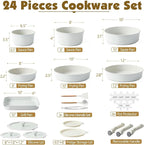 SENSARTE 24 Piece Pots and Pans Set, Nonstick Detachable Handle Cookware, Induction Kitchen Cookware Set with Removable Handle, Healthy Non Stick for RV, Dishwasher ＆ Oven Safe (White)