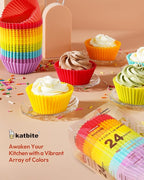Katbite Silicone Cupcake Liners 24 Pack - Non-stick Silicone Muffin Liners Set, Thick & Heavy Duty Cupcake Molds - Perfect for Party Halloween Christmas Bakery Supplies, Multicolor