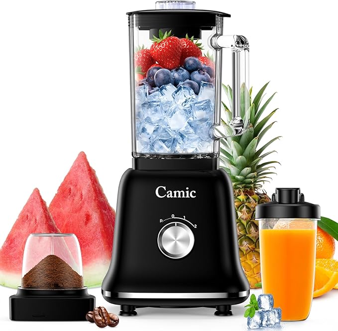 Glass Blenders for Kitchen with 750W, 54Oz. Countertop Blender Glass Jar Food Processor Combo, BPA-Free Blender for Smoothies, Ice Crush,Nuts, Frozen Drinks and Fruits (Black)