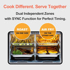 HotKing Dual-Zone Air Fryer Toaster Oven Combo, 28 QT Extra Large, Non Toxic Stainless Steel Convection Oven with French Door, Countertop Airfryer with Window, Racks, Rotisserie, Dehydrator, ETL Rated