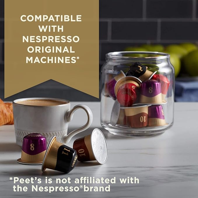 Peet's Coffee, Dark Roast Espresso Capsules, Compatible with Nespresso Original Machines - Major Dickason's Blend, Intensity 11, 100 Count (10 Boxes of 10 Espresso Capsules)