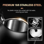 SUSTEAS Tea Kettle - 3.17QT Whistling Kettle with Ergonomic Handle - Premium Stainless Steel Tea Pots for Stove Top, Chic Vintage Teapot with Composite Base, Work for All Stovetops (Black)
