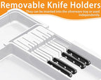 Homecor Silverware Organizer for Kitchen Drawer, Expandable Utensil Drawer Organizer with 2 Knife Block, Flatware and Cutlery Holder, Adjustable Plastic Storage for Spoons Forks Knives