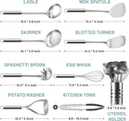 Pleafind Stainless Steel Cooking Utensils Set, 9 Pcs Heat Resistant Kitchen Utensils Set, Nonstick Kitchen Tools Set With Utensil Holder, Metal Spatula Set for Chef, Dishwasher Safe