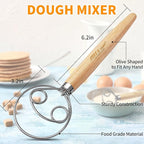 ALLTOP Danish Dough Whisk - Ultimate Dutch Mixer Hand Utensil with Stainless Steel Dough Hook - Essential Sourdough Stirring Stick for Perfect Bread Making Tool
