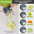 Ourokhome Veggie Chopper and Dicer with Container, Manual Hand Food Mandolin Slicer with 4 in 1 Handheld Vegetable Spiralizer for Zucchini, Potato, Onion, Essential Kitchen Gadgets (12 in 1, Gray)