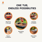 Drip EZ Collapsible BBQ Prep Tubs 3-Piece Set - For Meal Prep Marinating Food Storage - Includes Cutting Board & Lid - (1) JR + (1) OG + (1) XL - Sandstone