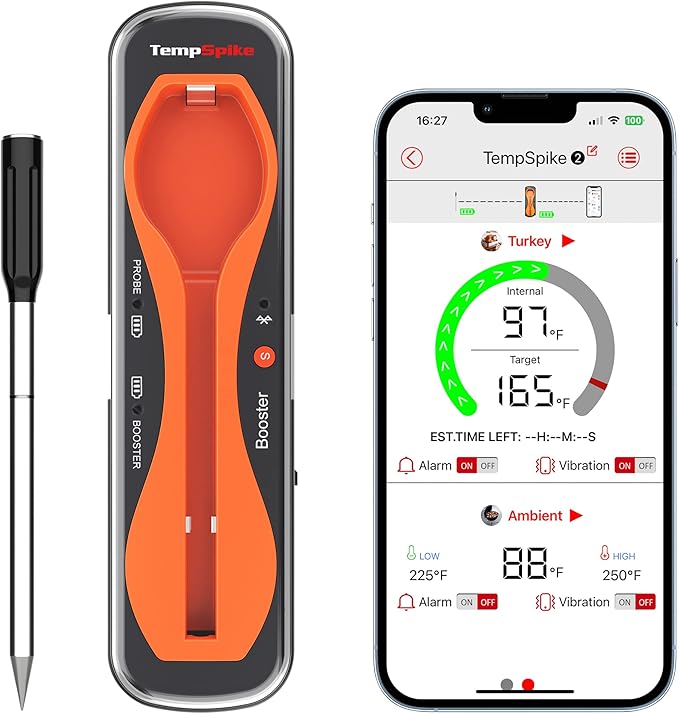 ThermoPro TempSpike 500 ft Wireless Meat Thermometer Digital, Bluetooth Meat Thermometer Wrieless for Beef Lamb Chicken Turkey, Smoker Acccessories for Rotisserie Sous Vide BBQ Oven Air Fryer