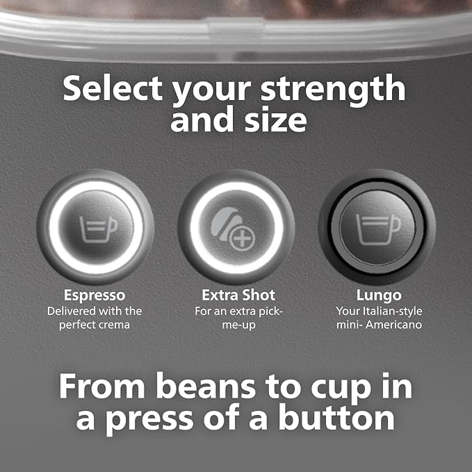 Philips Baristina Espresso Machine, Grind, Tamp & Brew Coffee Beans in One Swipe, Compact, 16 Bar Pump Pressure, Automatic Grinder, Black with Black Portafilter (BAR300/60)