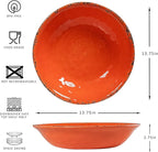 Rustic Melamine 130 OZ Serving Bowls,13.75” Durable Extra Large Melamine Pasta,Salad Serving Bowls, Set of 2, Large Fruit Bowls for Entertaining, Dishwasher Safe, Orange