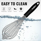 Walfos Whisk, Silicone Whisks Set of 5, Mini Stainless Steel Whisk 7in+5in and Non Scratch Coated 7+9+11in Whisks, Suitable for Blending, Whisking, Beating, Frothing & Stirring. (Grey)