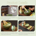 8PCS Matcha Whisk Set - Matcha Set Ceramic Whisk and Bowl, Japanese Buucup Matcha Set with Bamboo Whisk, Sifter, Scoop, Holder & Tea Towel for Traditional Matcha Ceremony (Green)