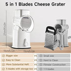 Rotary Cheese Grater Hand Crank, 5 in 1 Mandoline Vegetable Slicer - 5 Sets of Blades,Strong Suction Base&Easy to Clean - Kitchen Cheese Grater Shredder with Handle for Fruit,Vegetable,Nuts