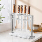 Acrylic Shield Magnetic Knife Block Holder - Marble Base Magnetic Knife Stand for Counter Top -Double Sided Magnetic Knife Holder -Stainless Steel Kitchen Knife Block without Knives -White