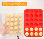 Walfos Silicone Muffin Pan Set - Regular 12 Cups Silicone Muffin Pan and Mini 24 Cups Cupcake Pan - BPA Free and Dishwasher Safe, Great for Making Muffin Cakes, Tart, Bread