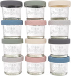 WeeSprout Glass Baby Food Storage Jars w/Lids (4 oz, 12 Pack Set) Snack, Puree, Reusable Small Containers, Breast Milk, Fridge or Freezer, Microwave & Dishwasher Safe, Essential Must Have for Infants