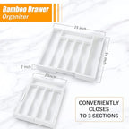 Bellsal White Silverware Organizer Kitchen Drawer Organizer Expandable Bamboo Utensil Holder Cutlery Tray for Kitchen Utensil and Flatware Bedroom Office