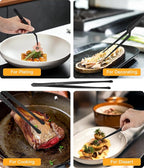 CREATIVECHEF Chef Tweezer Tongs, Professional Kitchen Tweezers, Precision Tweezer Tongs for Cooking, BBQ, Plating, Stainless Steel, Black (2)