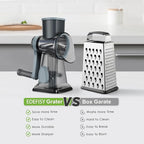 Cheese Grater Hand Crank Rotary Vegetables Shredder with Handle, 3-in-1 Graters with Interchangeable Blades and Strong Suction Base Multifunctional Slicer for Kitchen