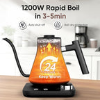 COZII Gooseneck Electric Kettle with ±1°F Temperature Control, 1200W Quick Heating for Pour Over Coffee & Tea, 0.9L Water Boiler with 24H Keep Warm & Auto Shut Off, Stainless Steel Interior, Black