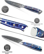 5 Inch Kitchen Utility Knife - Xuan Series - VG10 Damascus Steel Kitchen Knives - Resin Handle (Sapphire Blue)