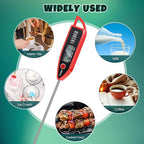 Instant Read Meat Thermometer with Long Probe 9.65 Inch Kitchen Cooking Food Candy Waterproof Digital Thermometer for BBQ Water Milk Yogurt Liquid(Pointed,Red)