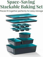 Larder & Vine 8-Piece Bakeware Set | Non-Stick Baking Set with Ceramic Finish | PFAS, PFOA, PTFE, and BPA Free Baking Essentials | Baking Sheets, Muffin Tins and Assorted Baking Pans | Bondi