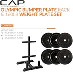 CAP Barbell 2-Inch Olympic Bumper Plate Weight Set with 6 Post Rack | 100-370 lbs | Multiple Options