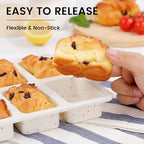 Vinino Silicone Mini Loaf Pans with Metal Reinforced Frame-1 Pack, Non-stick Silicone Bread Pan for Baking 8-Cavity, Tiny Banana Bread Pan Set, Dishwasher Safe Brownie Pan-Cream